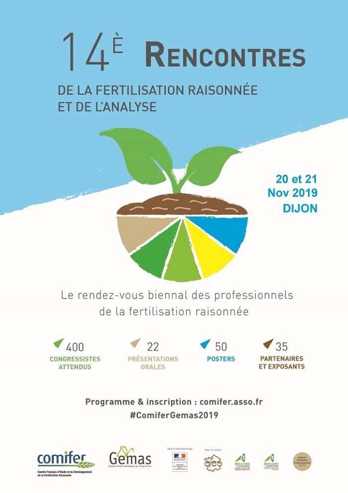 Affiche des 14ème rencontres de la fertilisation raisonnée et de l'analyse - Édition 2019